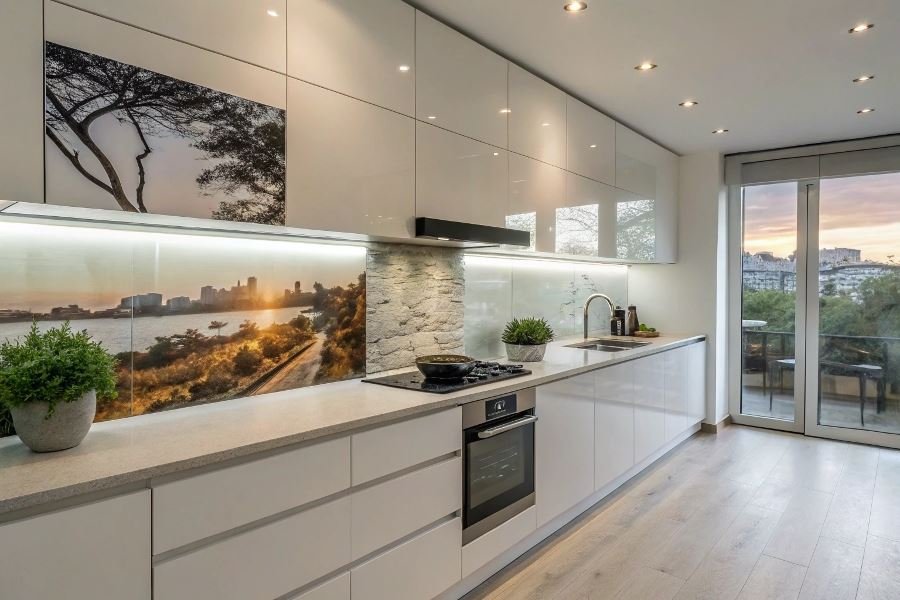 144-glass-kitchen-backsplash-functional-art Shisha oshxona xalatlari: zamonaviy dizayn afzalliklari