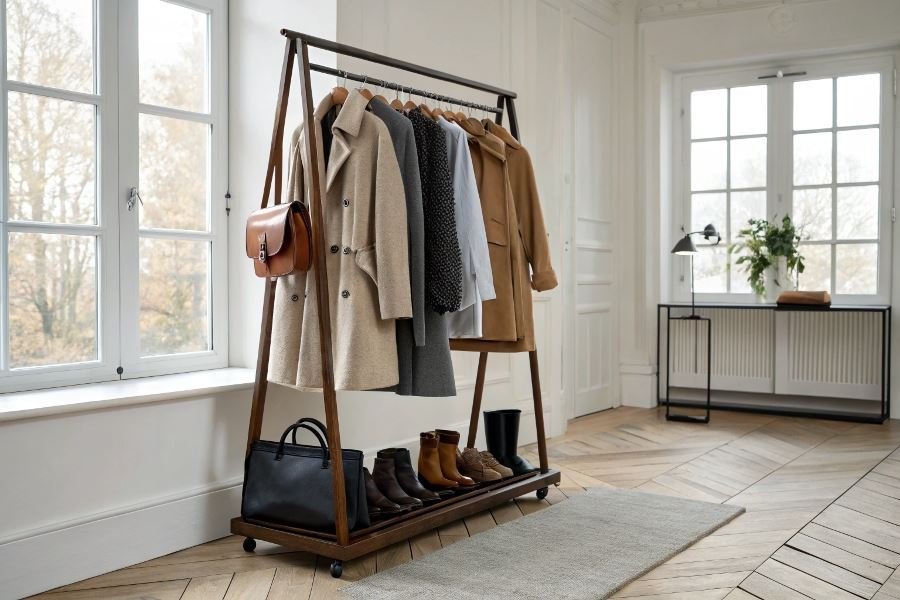 296-clothing-rails-replacing-bulky-wardrobes Ko’p funksiyali relslar: yuqori kiyimlar uchun mukammal yechim