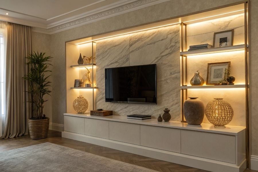 374-illuminated-wall-shelves-selection-guide Zamonaviy yoritgichli devor raflari: tanlash sirlari