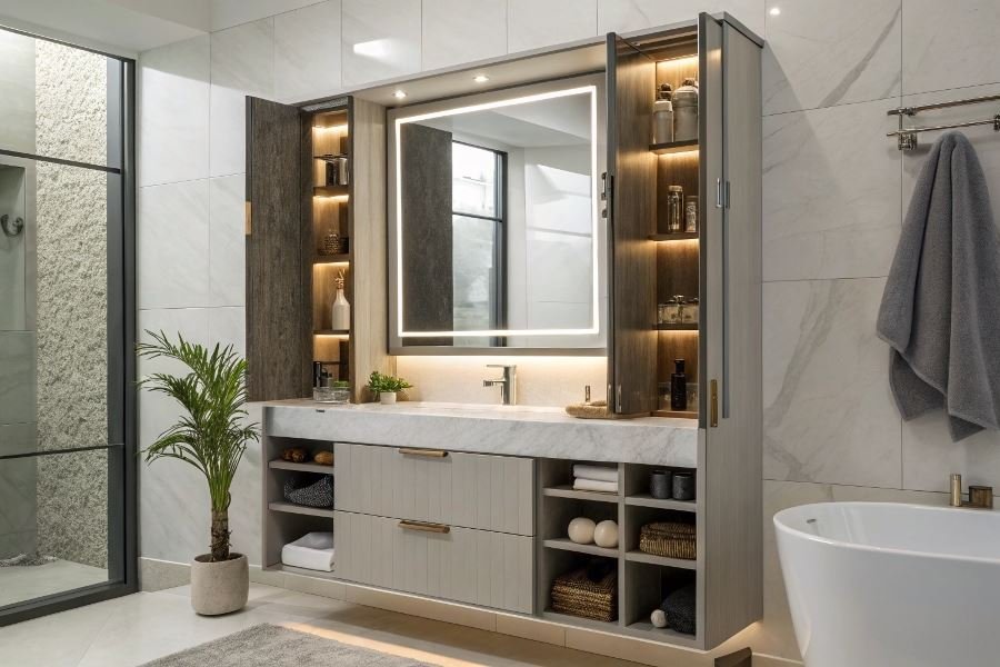 Vanna uchun oynali shkaflar: zamonaviy funksionallik va dizayn