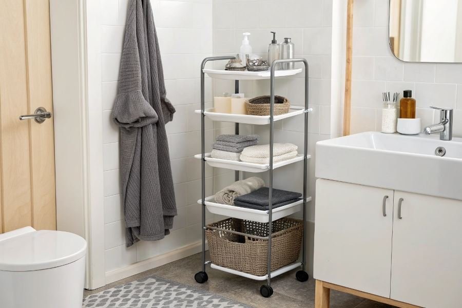 415-space-saving-bathroom-solutions Kichik hammom uchun mobil saqlash: eng samarali yechimlar