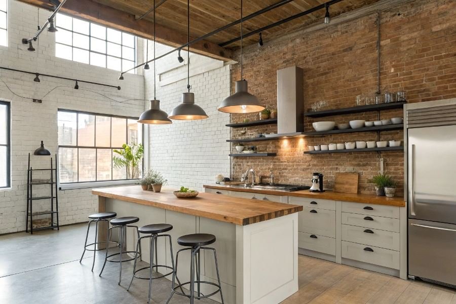 Лофт на кухне: особенности и характеристики гарнитуров