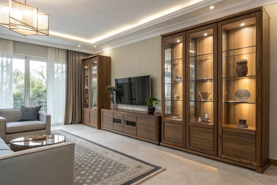 Как выбрать идеальную стенку для гостиной: материалы и стили