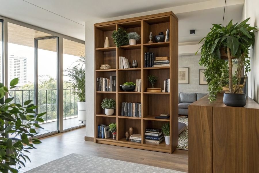 Стеллажи-перегородки: функциональное зонирование интерьера