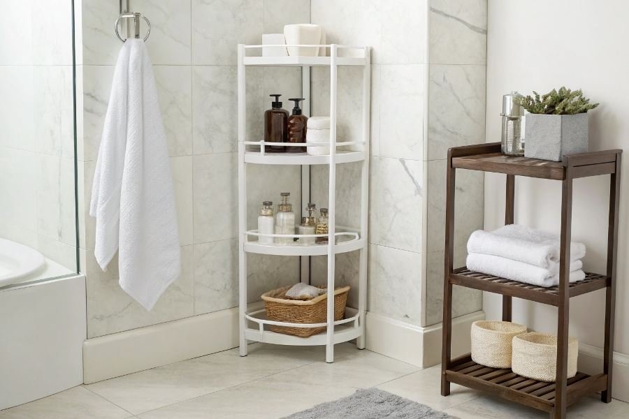 Компактные этажерки для ванной: 3 типа и советы по выбору